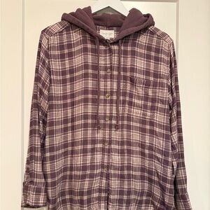 American Eagle Lilac Plaid Hooded Shirt